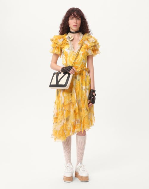 Valentino VESTIDO DE CHIFFON ROSE GIALLE PAPIER FLORAL Descuentos del mes