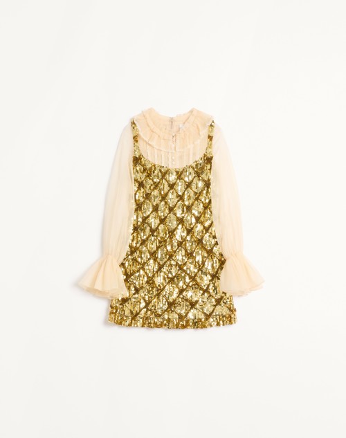 Valentino VESTIDO TULLE ILLUSIONE CORTO Y BORDADO