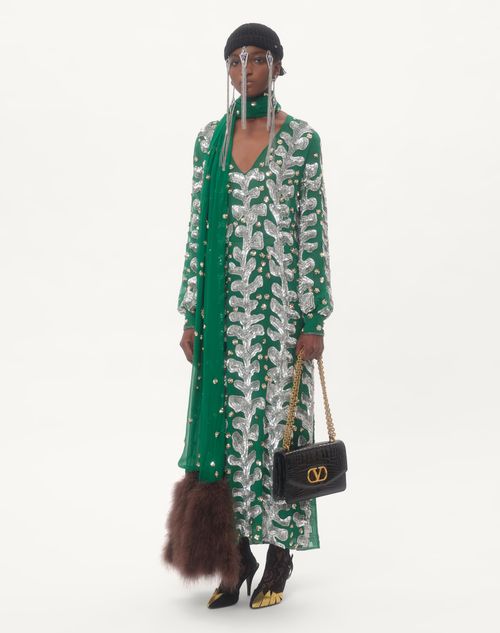 Valentino VESTIDO BORDADO DE ORGANZA CON FLECOS DE PLUMAS Grandes descuentos