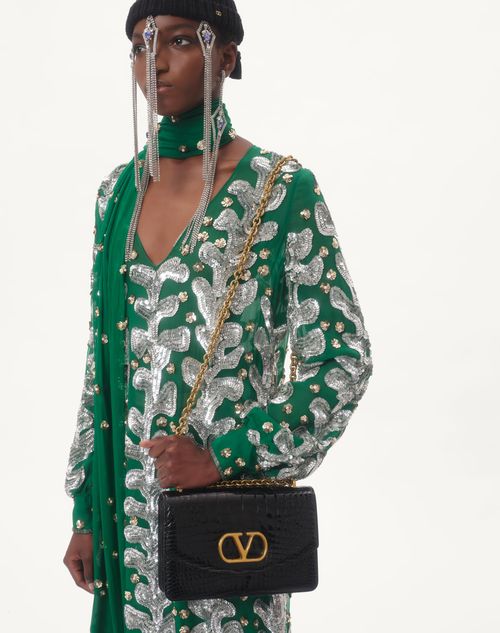 Valentino VESTIDO BORDADO DE ORGANZA CON FLECOS DE PLUMAS Grandes descuentos
