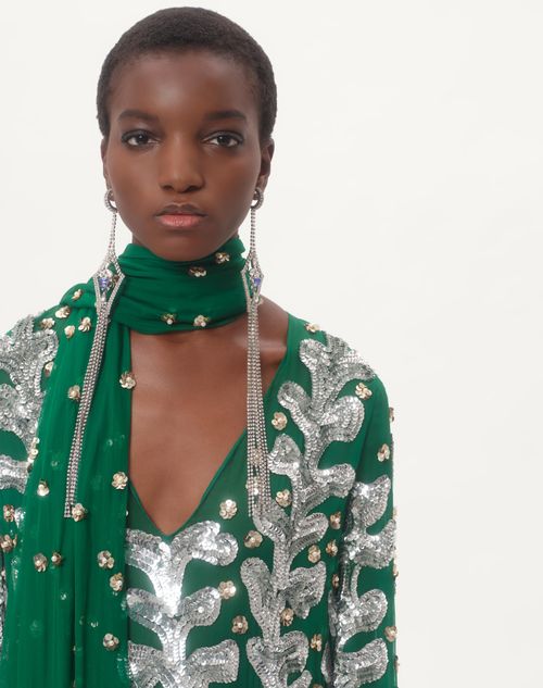 Valentino VESTIDO BORDADO DE ORGANZA CON FLECOS DE PLUMAS Grandes descuentos