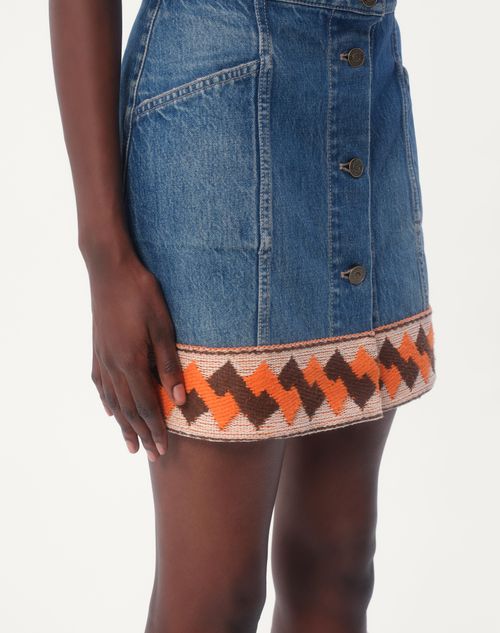 Valentino FALDA DE MEZCLILLA CON RIBETES DE JACQUARD Rebajas de fábrica