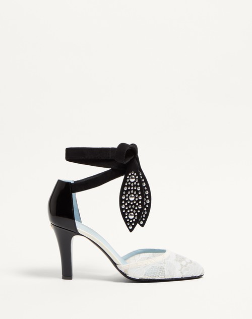 Valentino PUMP FOLIEFOLIAGE DE CUERO DE BECERRO PULIDO Y ENCAJE CON TACÓN DE 85 MM