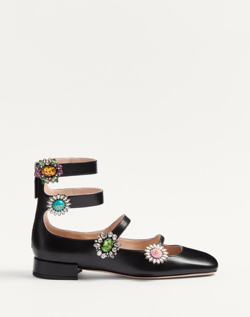 Valentino BALLERINA PRESHOES DE CABRITILLA CON CORREAS BOTONES DE JOYERÍA Y TACÓN DE 20 MM