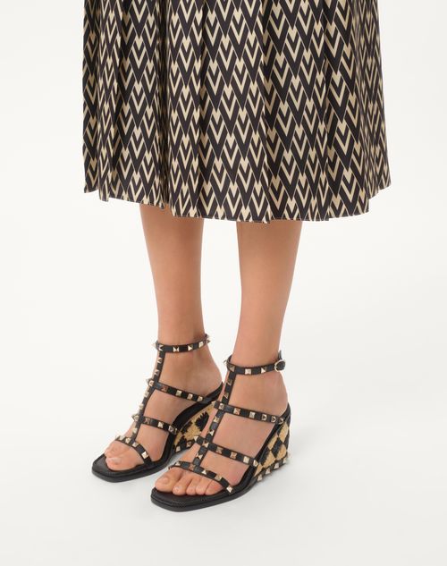 Valentino SANDALIAS ROCKSTUD CON TACÓN DE CUÑA DE CUERO DE BECERRO CON BORDADO DE CUADROS Y TACÓN DE 80 MM Descuento por venta flash