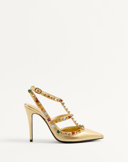 Valentino ZAPATO ROCKSTUD DE CUERO NAPA LAMINADO CON CABUJONES Y CRISTALES Y TACÓN DE 100 MM