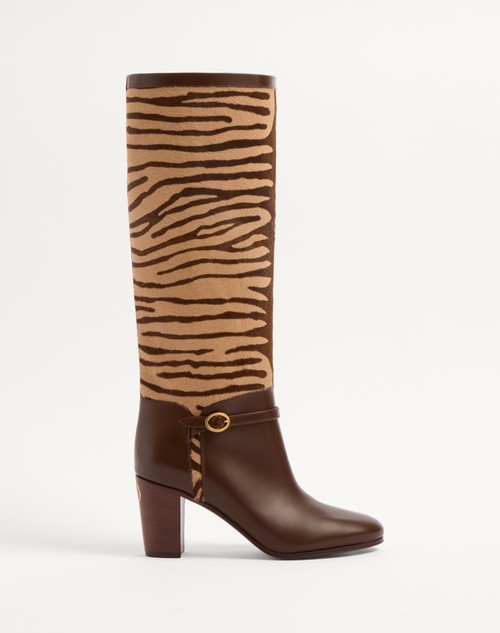 Valentino BOTAS PATTIE EN CUERO DE BECERRO EFECTO PONI CON TACÓN DE 75 MM