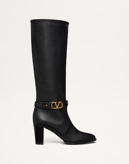 Valentino BOTA DE CUERO DE BECERRO CON EL VLOGO SIGNATURE Y CON TACÓN DE 75 MM