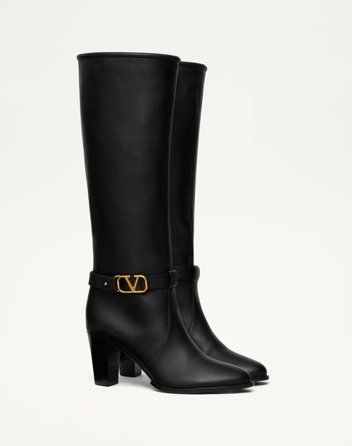 Valentino BOTA DE CUERO DE BECERRO CON EL VLOGO SIGNATURE Y CON TACÓN DE 75 MM Oferta exclusiva