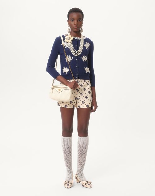Valentino SHORTS DE CREPE COUTURE FIORELLINO BLU PAPIER FLORAL Rebajas de fábrica