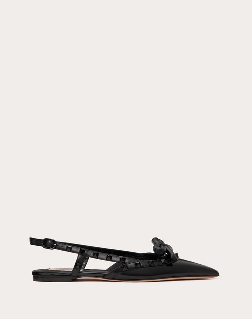 Valentino BALLERINAS ROCKSTUD DE CHAROL CON MOÑO Y CORREAS TRASERAS Y STUDS TONO SOBRE TONO