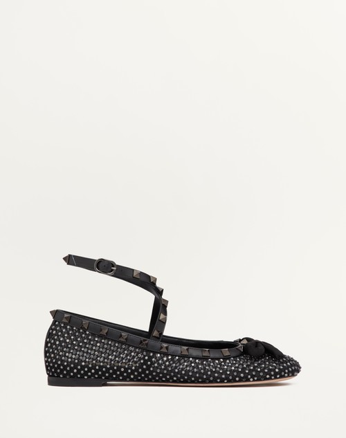 Valentino BALLERINA ROCKSTUD DE MALLA CON CRISTALES Y TACHUELAS A TONO Grandes descuentos