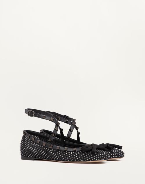 Valentino BALLERINA ROCKSTUD DE MALLA CON CRISTALES Y TACHUELAS A TONO Grandes descuentos