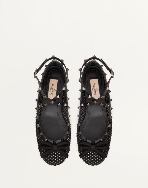 Valentino BALLERINA ROCKSTUD DE MALLA CON CRISTALES Y TACHUELAS A TONO Grandes descuentos