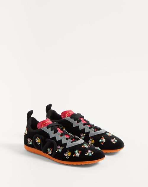 Valentino ZAPATILLA CHROMATHON DE TERCIOPELO CON BORDADO FLORAL Últimos 3 días