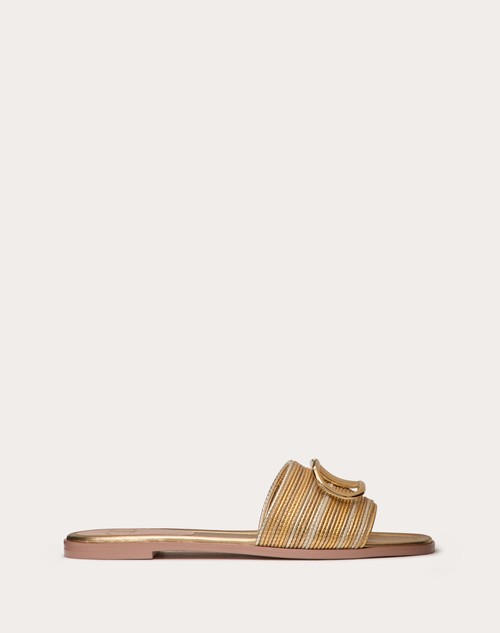 Valentino SANDALIAS SIN TALÓN DE CUERO METALIZADO CON EL VLOGO SIGNATURE Y CON BORDADO CORNELY