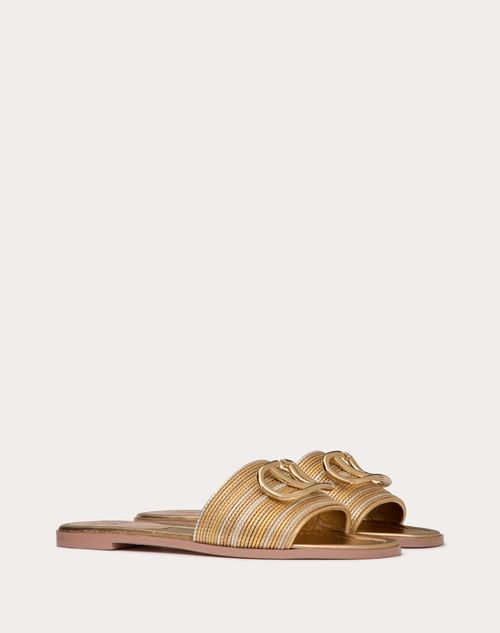 Valentino SANDALIAS SIN TALÓN DE CUERO METALIZADO CON EL VLOGO SIGNATURE Y CON BORDADO CORNELY Descuentos del mes