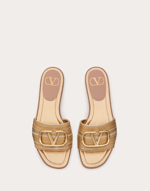 Valentino SANDALIAS SIN TALÓN DE CUERO METALIZADO CON EL VLOGO SIGNATURE Y CON BORDADO CORNELY Descuentos del mes