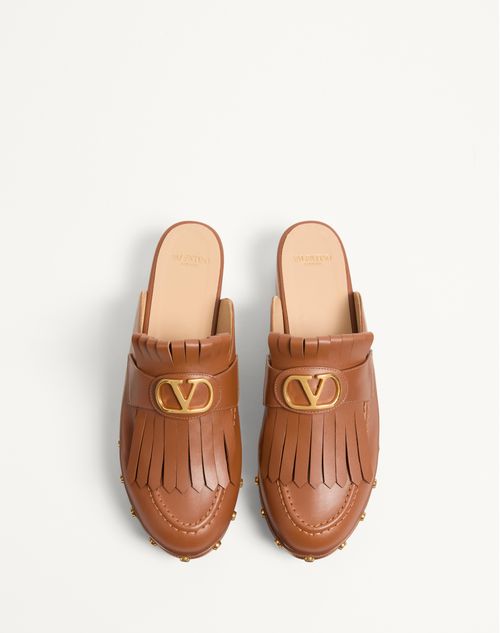 Valentino ZUECO VLOGO SIGNATURE DE CUERO DE BECERRO CON FLECOS Y TACÓN DE 45MM Ofertas