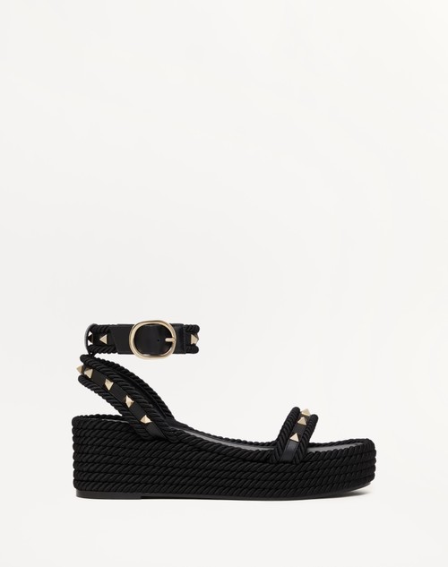 Valentino SANDALIA ROCKSTUD FLATFORM DE CUERO DE BECERRO CON TACÓN DE 45 MM