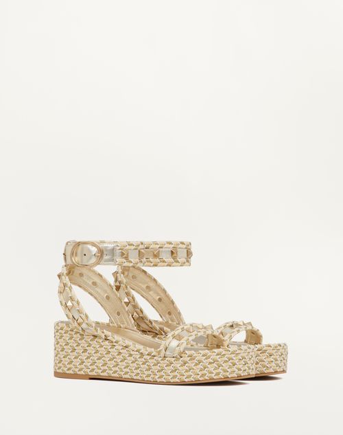 Valentino SANDALIA ROCKSTUD FLATFORM DE CUERO NAPA LAMINADO CON TACÓN DE 45 MM Rebajas baratas