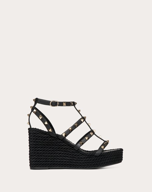 Valentino SANDALIAS DE CUÑA ROCKSTUD CON TIRAS DE PIEL DE BECERRO Y TACÓN DE 95 MM