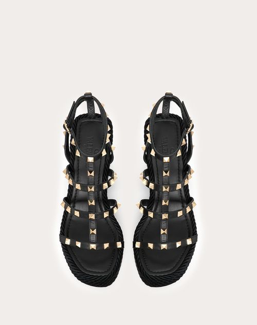Valentino SANDALIAS DE CUÑA ROCKSTUD CON TIRAS DE PIEL DE BECERRO Y TACÓN DE 95 MM Mejor oferta