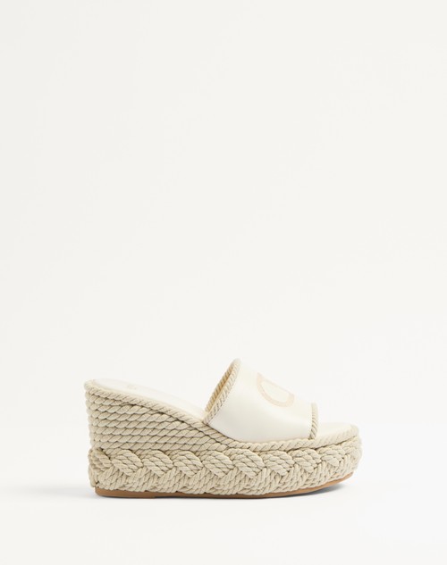 Valentino SANDALIA SIN TALÓN VLOGO DE CUERO NAPA CON TACÓN EN CUÑA DE PAÑO DE SEDA DE 100 MM