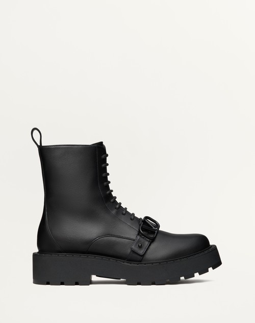 Valentino BOTA MILITAR DE CUERO DE BECERRO CON EL VLOGO SIGNATURE Y TACÓN DE 45 MM