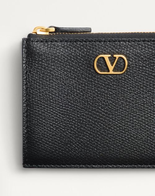 Valentino TARJETERO DE CUERO GRANEADO DE BECERRO CON EL VLOGO SIGNATURE Precios de Black Friday