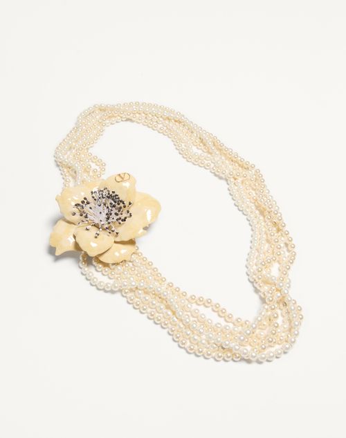 Valentino COLLAR FLEUR LUMINEUSE DE METAL ESMALTE PERLAS Y TELA ÚLTIMAS EDICIONES