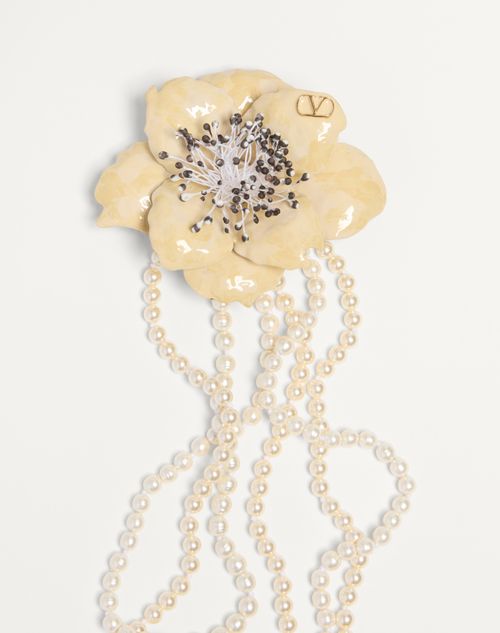 Valentino COLLAR FLEUR LUMINEUSE DE METAL ESMALTE PERLAS Y TELA ÚLTIMAS EDICIONES