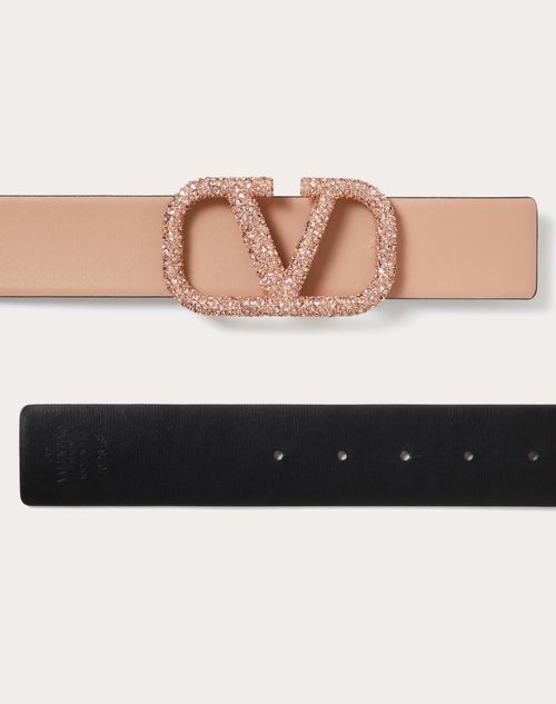 Valentino CINTURÓN REVERSIBLE DE CUERO BRILLOSO DE BECERRO DE 40 MM CON EL VLOGO SIGNATURE Envío internacional gratuito