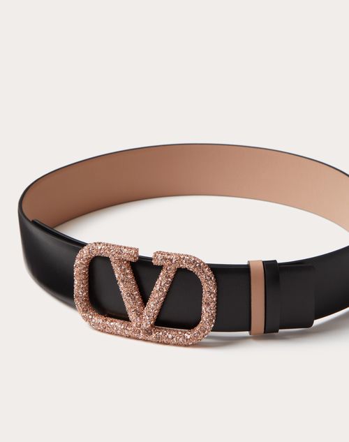Valentino CINTURÓN REVERSIBLE DE CUERO BRILLOSO DE BECERRO DE 40 MM CON EL VLOGO SIGNATURE Envío internacional gratuito
