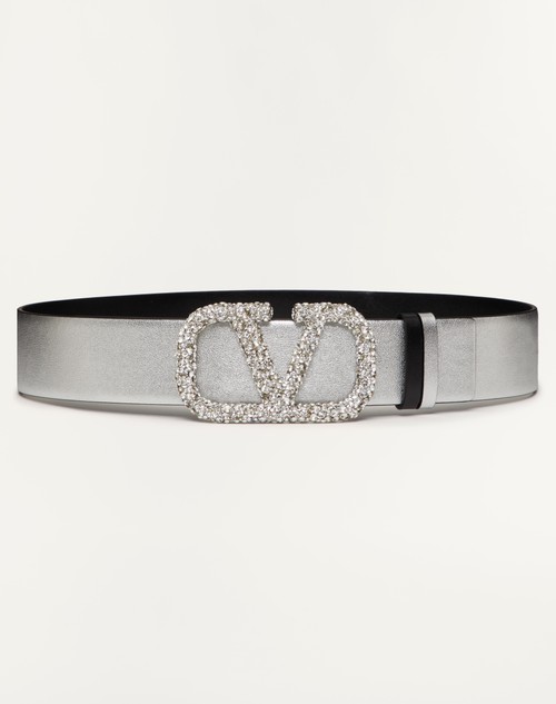 Valentino CINTURÓN REVERSIBLE VLOGO SIGNATURE DE PIEL DE BECERRO METALIZADA DE 40 MM