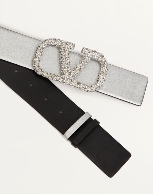 Valentino CINTURÓN REVERSIBLE VLOGO SIGNATURE DE PIEL DE BECERRO METALIZADA DE 40 MM Tienda de fábrica