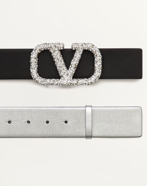 Valentino CINTURÓN REVERSIBLE VLOGO SIGNATURE DE PIEL DE BECERRO METALIZADA DE 40 MM Tienda de fábrica