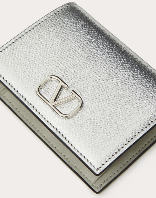 Valentino BILLETERA COMPACTA DE CUERO DE BECERRO GRANEADO Y METALIZADO CON EL VLOGO SIGNATURE Liquidación