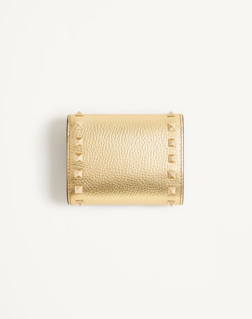 Valentino BILLETERA PLEGABLE ROCKSTUD DE CUERO GRANEADO Y LAMINADO DE BECERRO Promoción trimestral