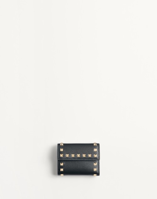 Valentino BILLETERA PLEGABLE ROCKSTUD DE CUERO GRANEADO DE BECERRO