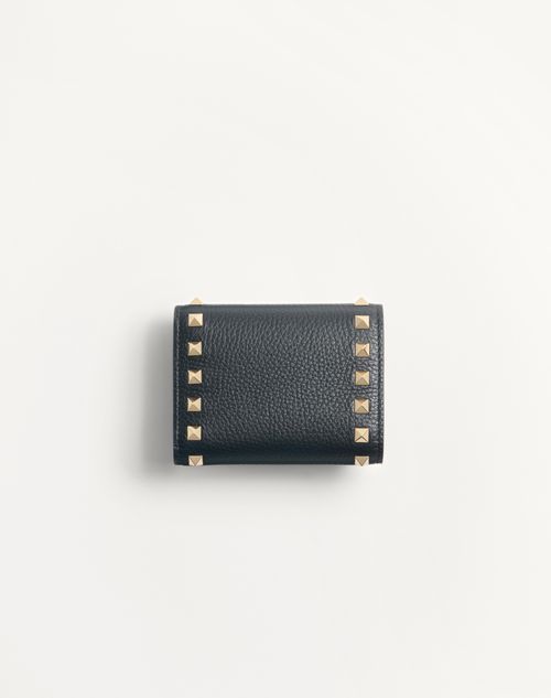 Valentino BILLETERA PLEGABLE ROCKSTUD DE CUERO GRANEADO DE BECERRO Superdescuento