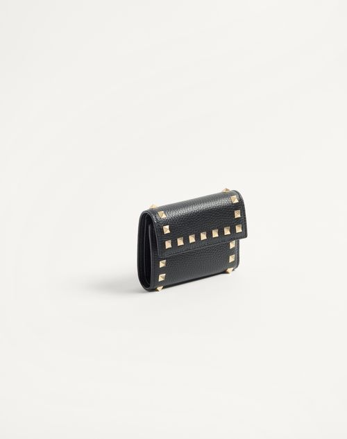 Valentino BILLETERA PLEGABLE ROCKSTUD DE CUERO GRANEADO DE BECERRO Superdescuento