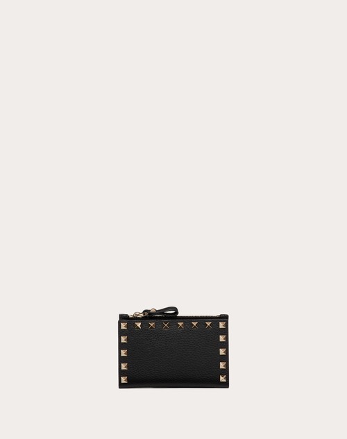Valentino TARJETERO ROCKSTUD DE PIEL DE BECERRO GRANULADA CON CREMALLERA