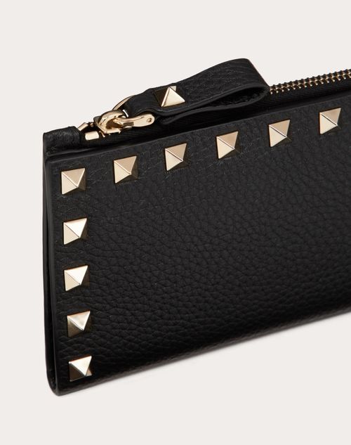 Valentino TARJETERO ROCKSTUD DE PIEL DE BECERRO GRANULADA CON CREMALLERA En oferta