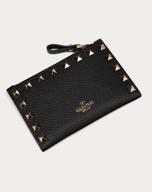 Valentino TARJETERO ROCKSTUD DE PIEL DE BECERRO GRANULADA CON CREMALLERA En oferta