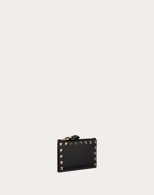 Valentino TARJETERO ROCKSTUD DE PIEL DE BECERRO GRANULADA CON CREMALLERA En oferta