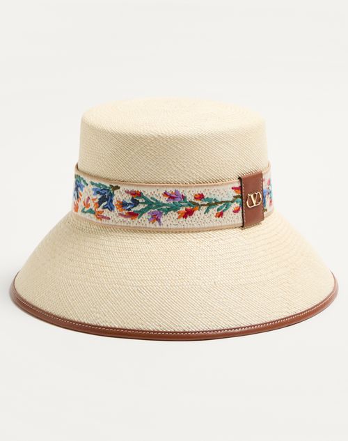 Valentino SOMBRERO DE PESCADOR ANTIBES DE PAJA CON RIBETE DE CUERO Y CINTA RAMAGE Ofertas especiales