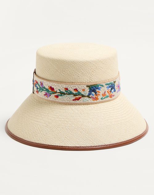 Valentino SOMBRERO DE PESCADOR ANTIBES DE PAJA CON RIBETE DE CUERO Y CINTA RAMAGE Ofertas especiales