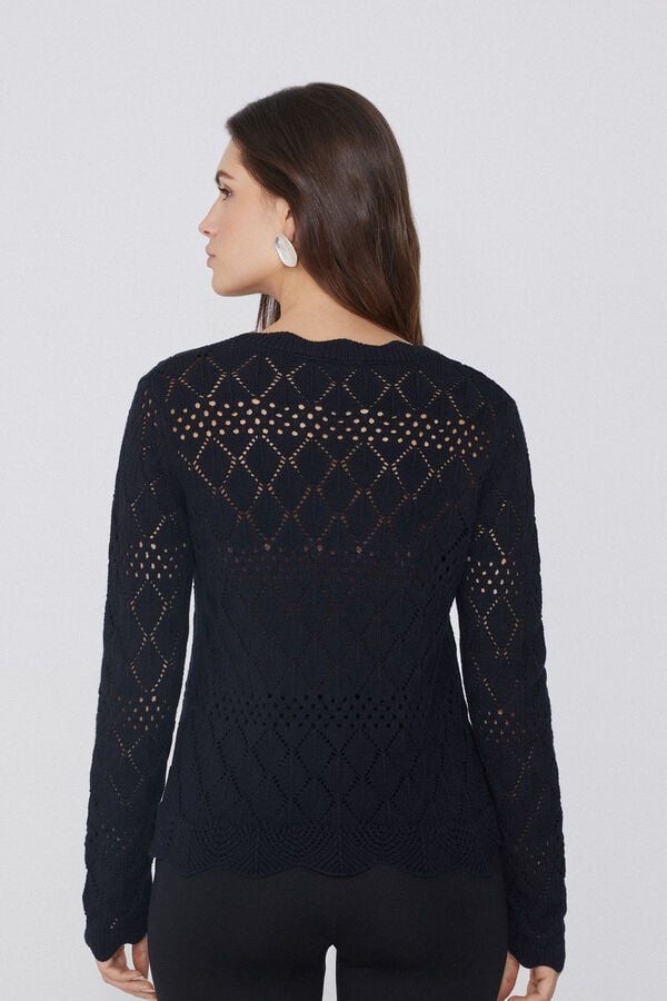 Tezenis Cárdigan de Manga Larga Perforado de Crochet Venta caliente