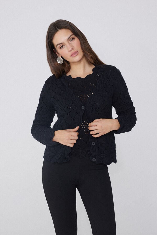 Tezenis Cárdigan de Manga Larga Perforado de Crochet Venta caliente